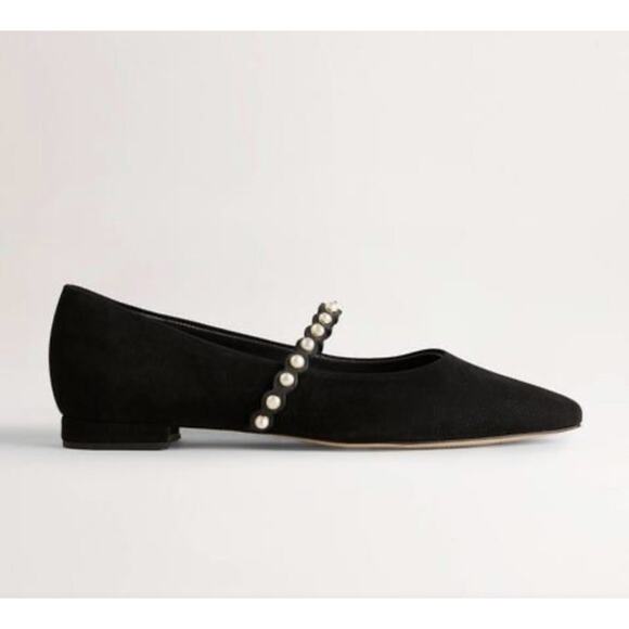 Boden Black Mary Jane Ballet Flats Pearl Strap Suede Size 39 Academia Office - Picture 2 of 9
